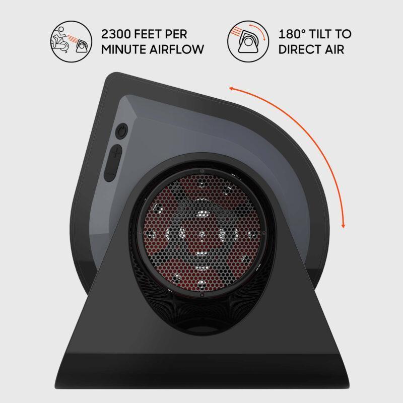 FLY 01 High Velocity Fan offers 2300 feet per minute airflow and 180 degrees of tilt to direct the air
