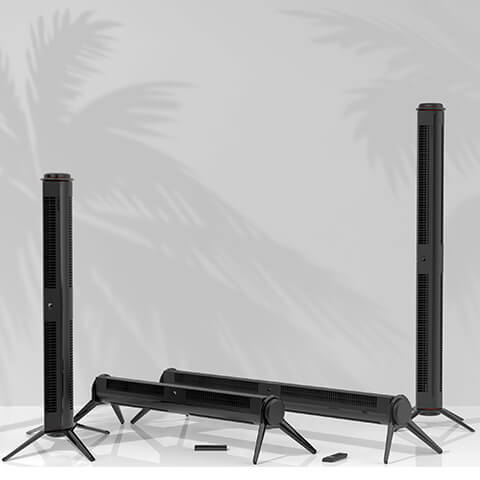 Axis 32 and Axis 42 Airbar Tower Fan in vertical and horizontal position