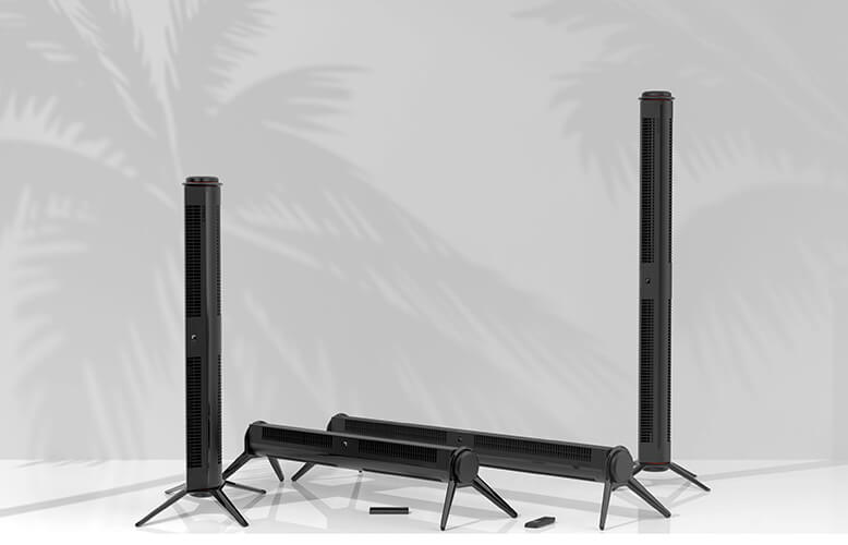 Axis 32 and Axis 42 Airbar Tower Fan in vertical and horizontal position