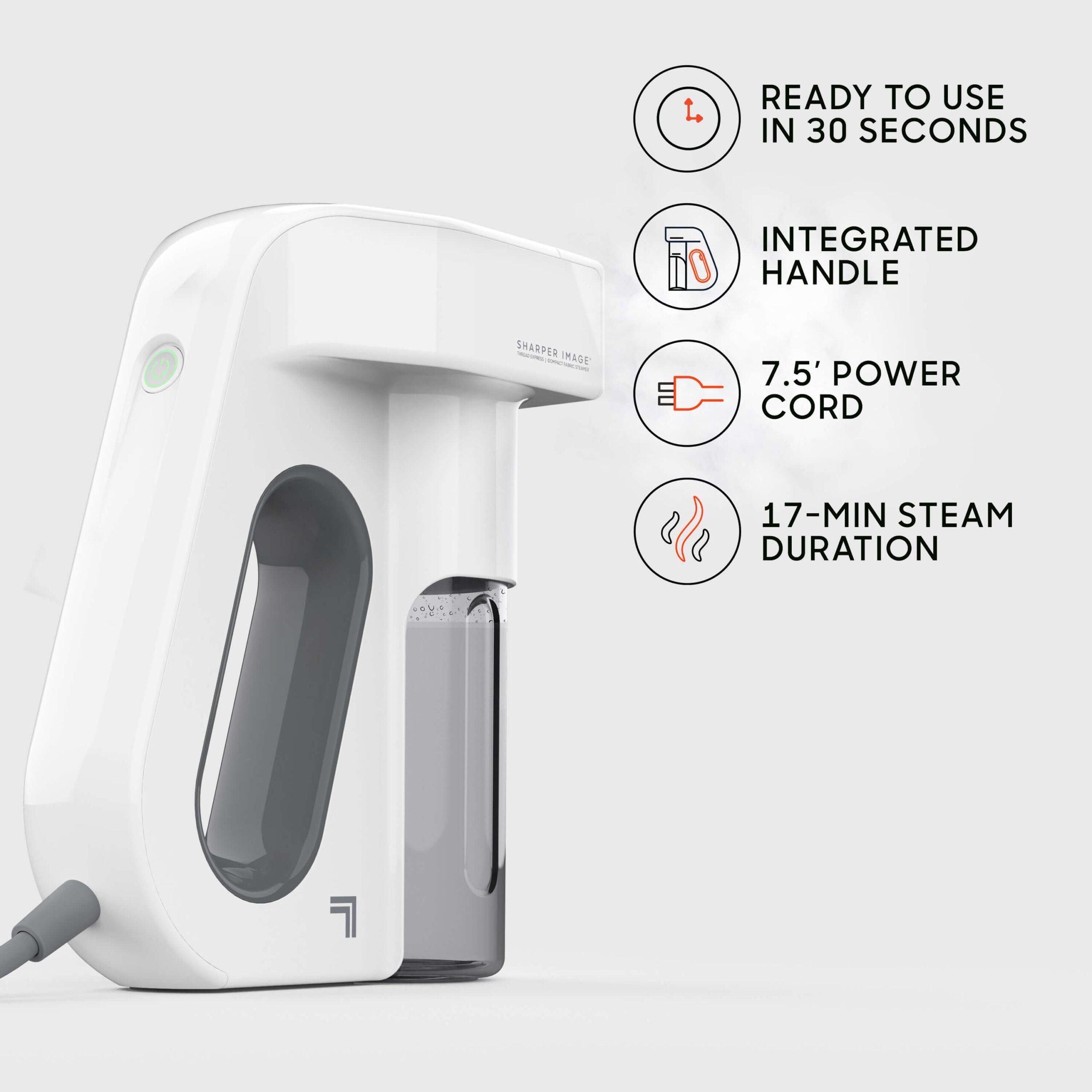 Thread Express is ready to use in 30 seconds with a 17 minute steam duration and features an integrated handle and 7.5 foot power cord