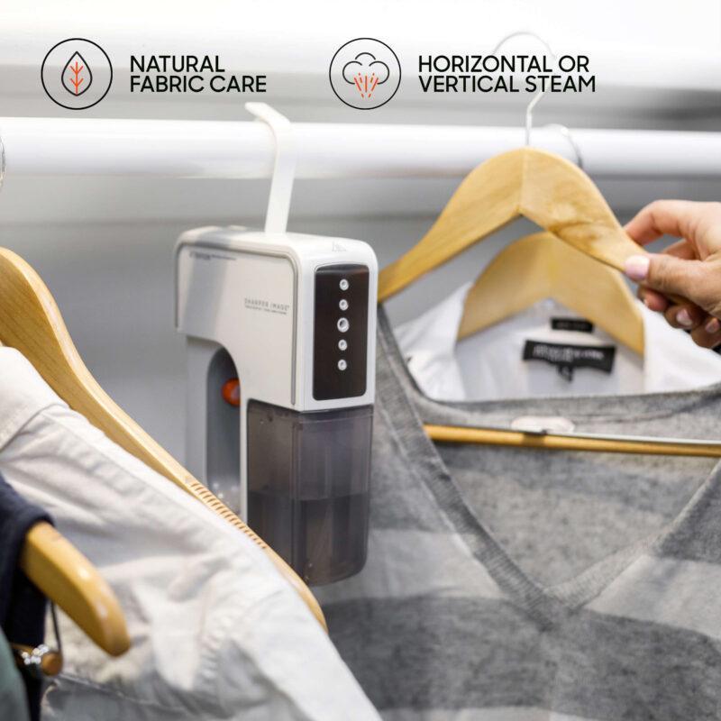 Sharper Image Thread Passport Handheld Travel Steamer Hanging in Closet